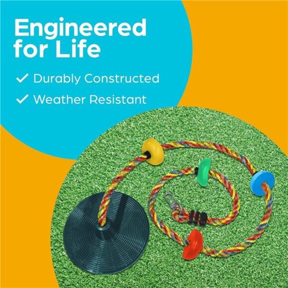 Tree Swing for Kids - Single Disc Seat and Rainbow Climbing Rope Set w/Carabiner - Picture 3 of 8